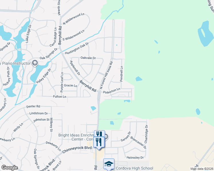 map of restaurants, bars, coffee shops, grocery stores, and more near 2202 North Forest Hill Irene Road in Shelby County