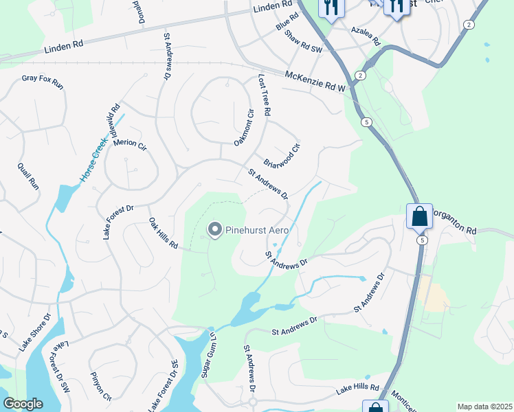 map of restaurants, bars, coffee shops, grocery stores, and more near 9 West Quail Lake Road in Pinehurst