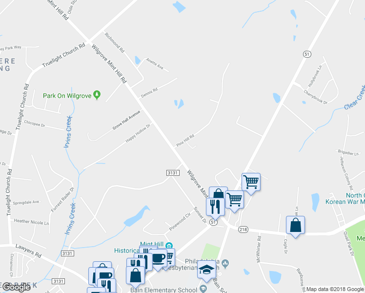 map of restaurants, bars, coffee shops, grocery stores, and more near 8116 Pine Hill Road in Charlotte