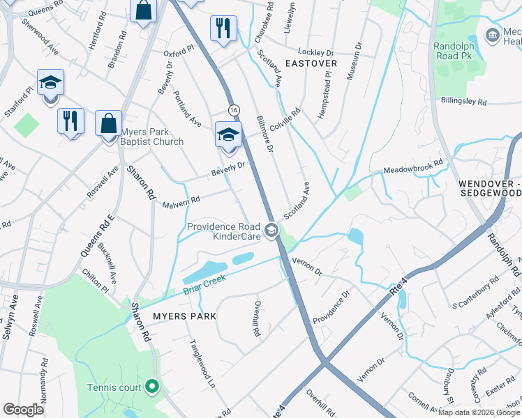 map of restaurants, bars, coffee shops, grocery stores, and more near in Charlotte