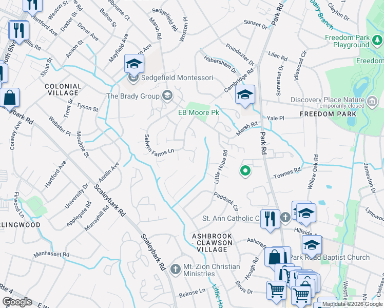 map of restaurants, bars, coffee shops, grocery stores, and more near in Charlotte