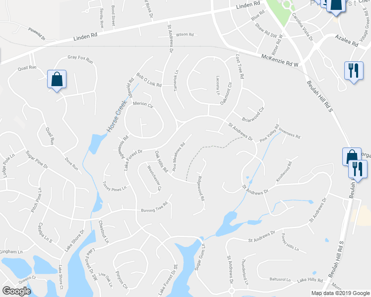 map of restaurants, bars, coffee shops, grocery stores, and more near 80 Pine Meadows Road in Pinehurst