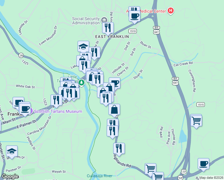 map of restaurants, bars, coffee shops, grocery stores, and more near 26 Sloan Street in Franklin