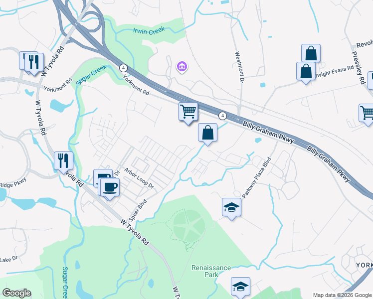 map of restaurants, bars, coffee shops, grocery stores, and more near 4014 Audubon Park Dr in Charlotte