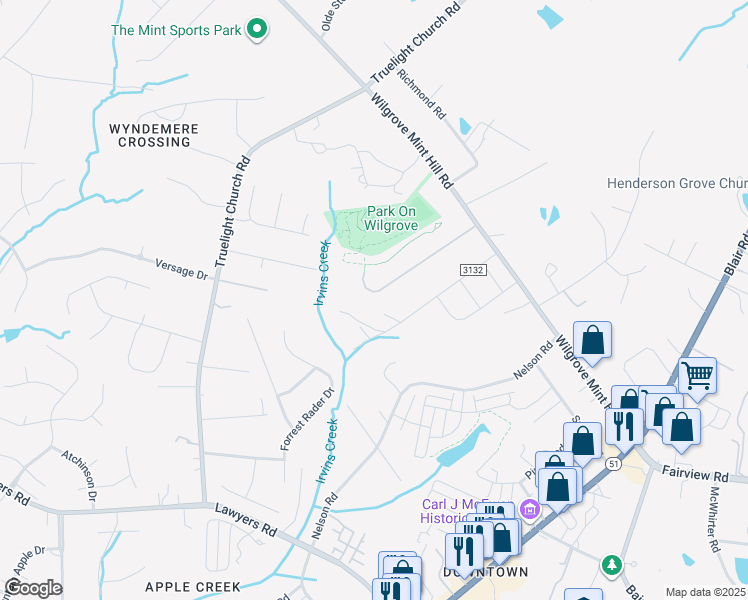 map of restaurants, bars, coffee shops, grocery stores, and more near 7810 Grove Hall Avenue in Charlotte