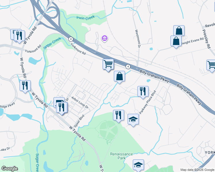 map of restaurants, bars, coffee shops, grocery stores, and more near 4014 Audubon Park Dr in Charlotte