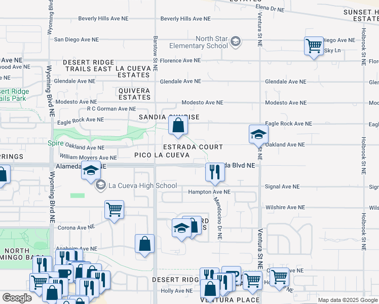 map of restaurants, bars, coffee shops, grocery stores, and more near 8836 Keller Lane Northeast in Albuquerque