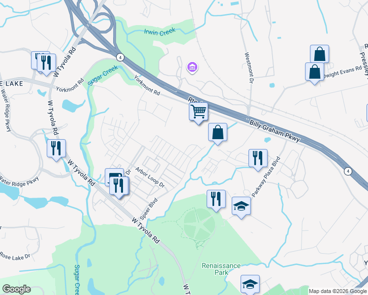 map of restaurants, bars, coffee shops, grocery stores, and more near in Charlotte
