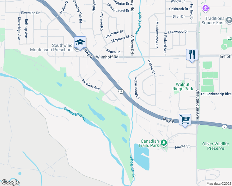 map of restaurants, bars, coffee shops, grocery stores, and more near 3203 Conestoga Drive in Norman
