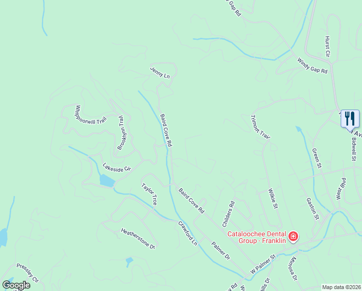 map of restaurants, bars, coffee shops, grocery stores, and more near 843 Baird Cove Road in Franklin