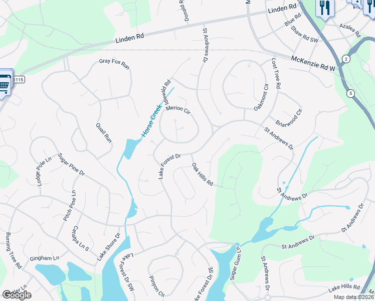 map of restaurants, bars, coffee shops, grocery stores, and more near 105 Lake Forest Drive in Pinehurst