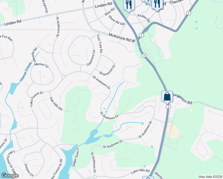 map of restaurants, bars, coffee shops, grocery stores, and more near 460 Saint Andrews Drive in Pinehurst