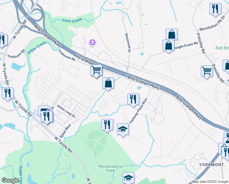 map of restaurants, bars, coffee shops, grocery stores, and more near 4820 Price Lane in Charlotte