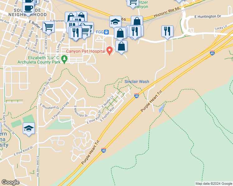 map of restaurants, bars, coffee shops, grocery stores, and more near 1470 East Ivy Lane in Flagstaff