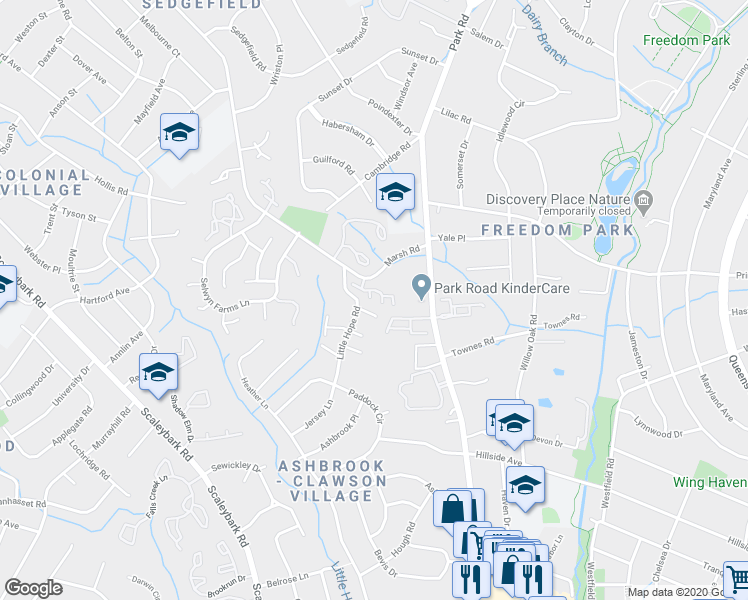 map of restaurants, bars, coffee shops, grocery stores, and more near 1022 Davant Lane in Charlotte