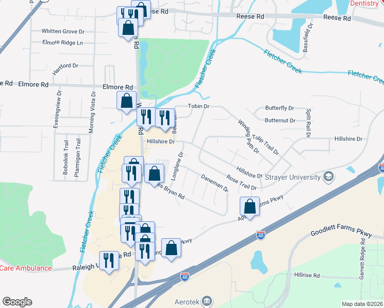 map of restaurants, bars, coffee shops, grocery stores, and more near 6930 Longlane Cove in Memphis