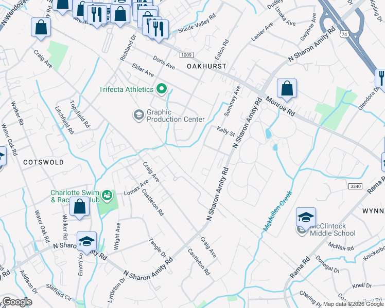 map of restaurants, bars, coffee shops, grocery stores, and more near 1721 Dallas Avenue in Charlotte