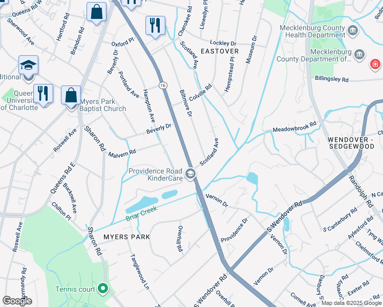 map of restaurants, bars, coffee shops, grocery stores, and more near in Charlotte