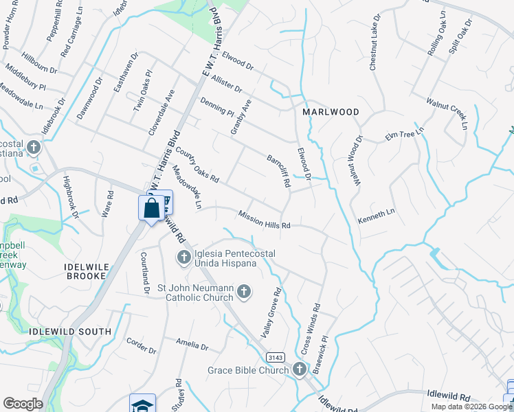 map of restaurants, bars, coffee shops, grocery stores, and more near 8339 Mission Hills Road in Charlotte