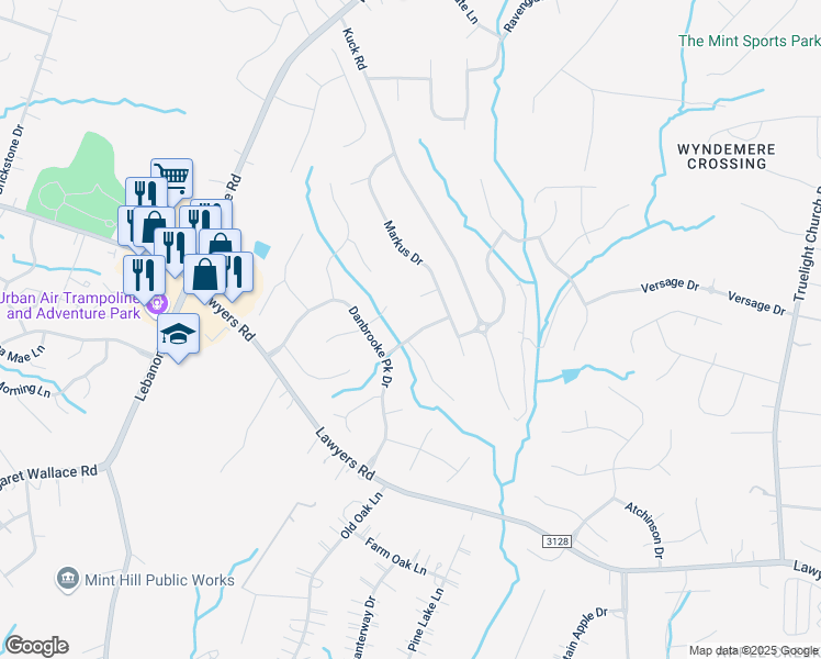 map of restaurants, bars, coffee shops, grocery stores, and more near 9308 Camberwell Road in Mint Hill