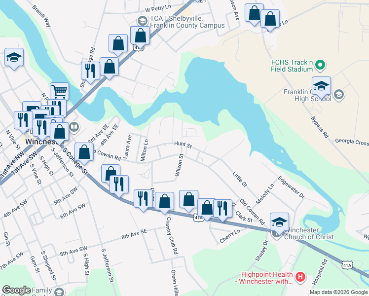 map of restaurants, bars, coffee shops, grocery stores, and more near 300 Wilson Street in Winchester