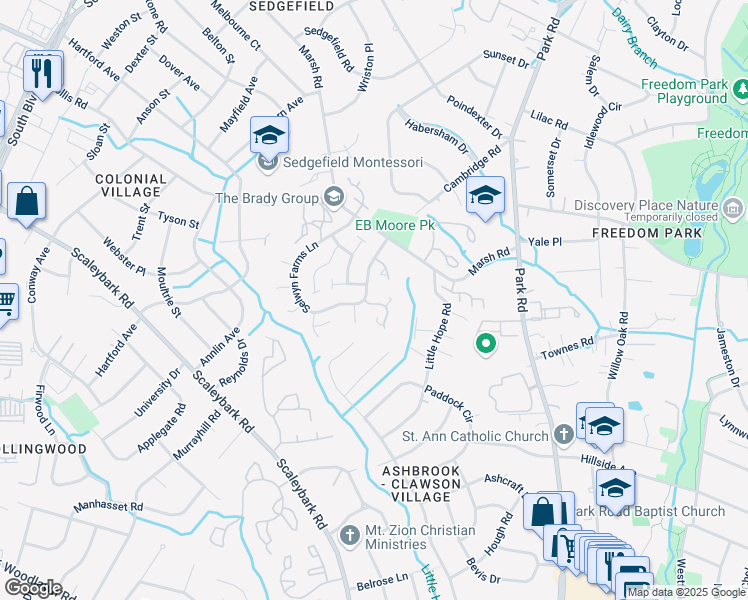 map of restaurants, bars, coffee shops, grocery stores, and more near 3722 Hobbs Ridge Lane in Charlotte