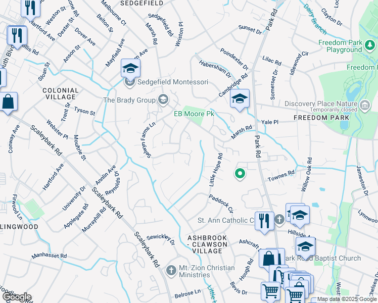 map of restaurants, bars, coffee shops, grocery stores, and more near in Charlotte