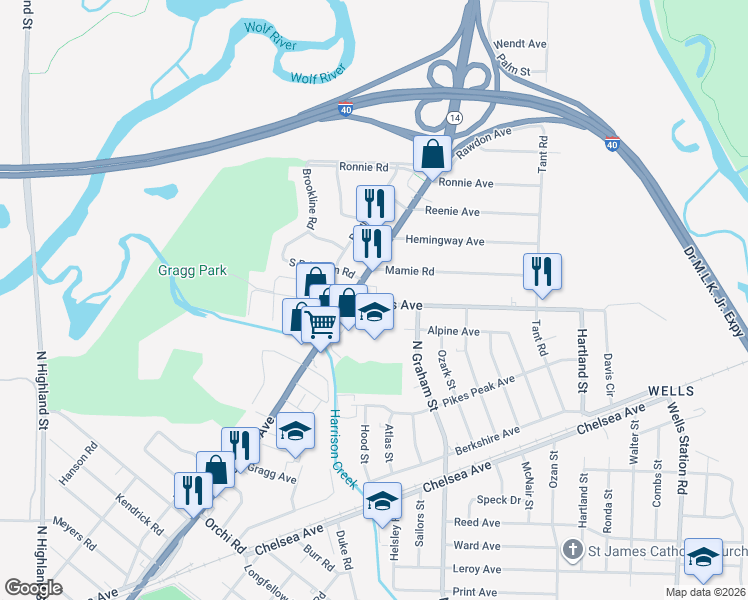 map of restaurants, bars, coffee shops, grocery stores, and more near 3918 Wales Avenue in Memphis