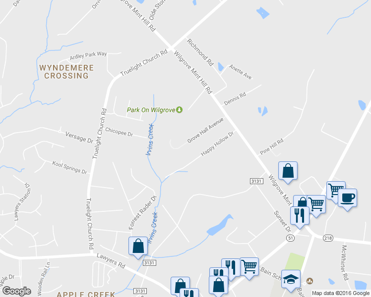 map of restaurants, bars, coffee shops, grocery stores, and more near 7810 Grove Hall Avenue in Charlotte
