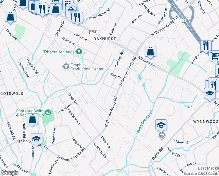 map of restaurants, bars, coffee shops, grocery stores, and more near 1731 Summey Avenue in Charlotte