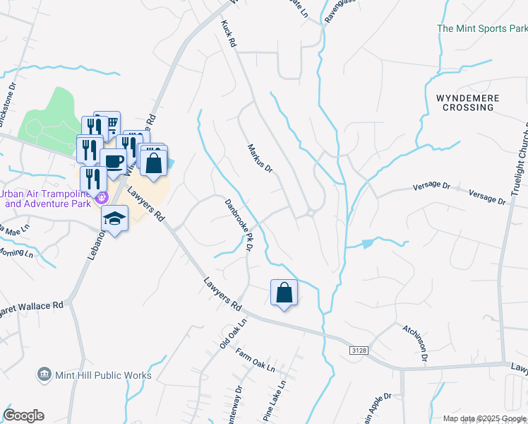 map of restaurants, bars, coffee shops, grocery stores, and more near 9308 Camberwell Road in Mint Hill