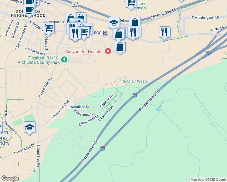 map of restaurants, bars, coffee shops, grocery stores, and more near 1470 East Ivy Lane in Flagstaff