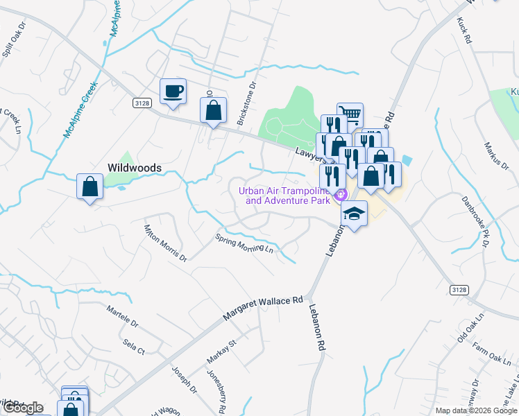 map of restaurants, bars, coffee shops, grocery stores, and more near 8933 Milton Morris Drive in Charlotte