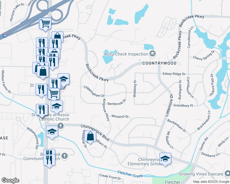 map of restaurants, bars, coffee shops, grocery stores, and more near 2200 Admington Place in Memphis