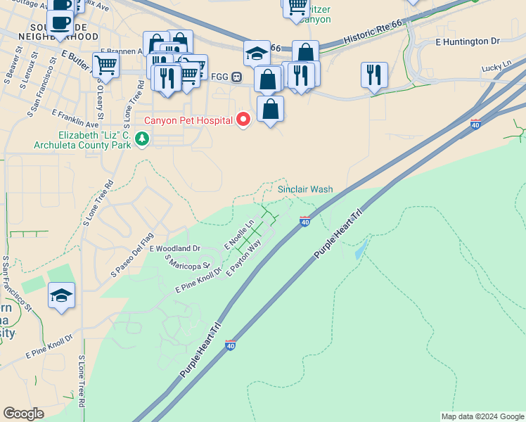 map of restaurants, bars, coffee shops, grocery stores, and more near 1470 East Ivy Lane in Flagstaff