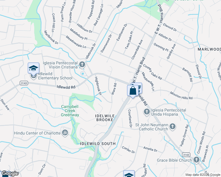 map of restaurants, bars, coffee shops, grocery stores, and more near 6709 Lynmont Drive in Charlotte