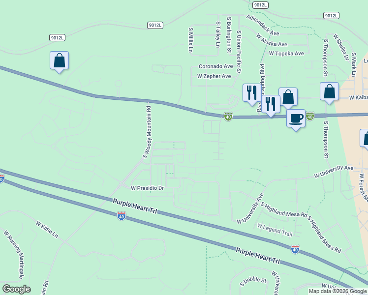 map of restaurants, bars, coffee shops, grocery stores, and more near 2788 West Pico Del Monte Circle in Flagstaff
