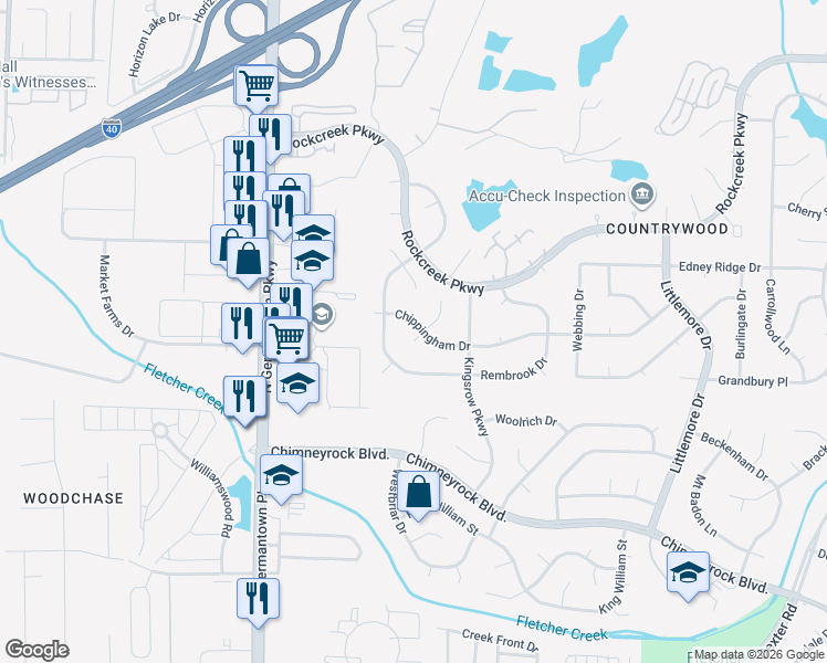 map of restaurants, bars, coffee shops, grocery stores, and more near 8285 Chippingham Dr in Memphis