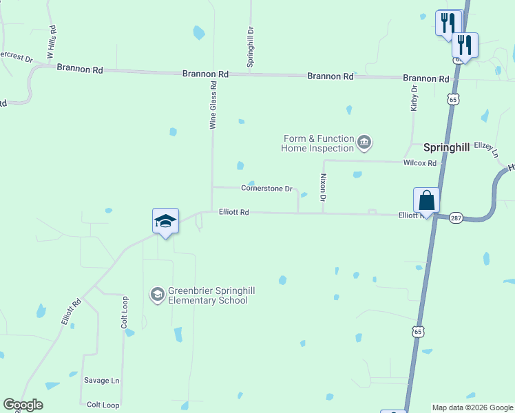 map of restaurants, bars, coffee shops, grocery stores, and more near 62 Elliott Road in Greenbrier