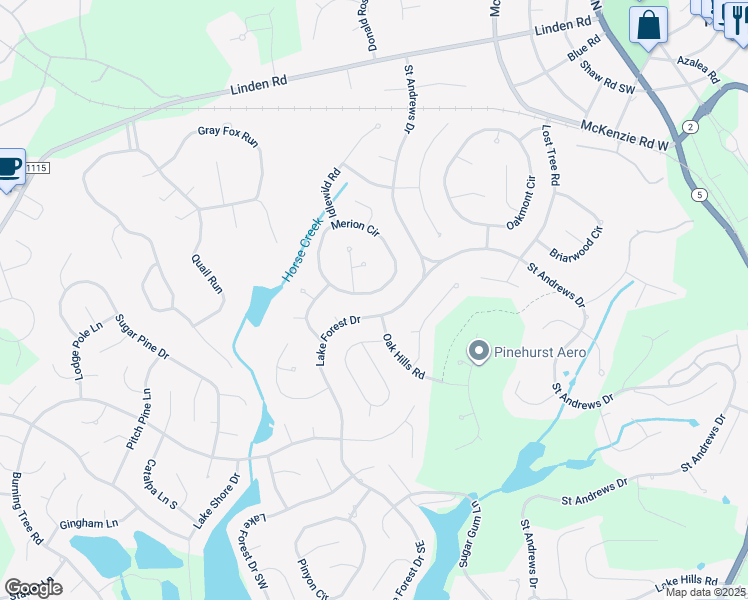map of restaurants, bars, coffee shops, grocery stores, and more near 155 Merion Circle in Pinehurst