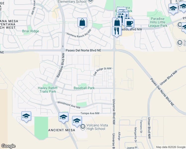 map of restaurants, bars, coffee shops, grocery stores, and more near 6901 Tijeras Creek Rd NW in Albuquerque