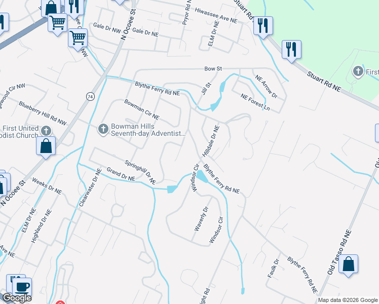 map of restaurants, bars, coffee shops, grocery stores, and more near 3700 Moreland Drive Northeast in Cleveland