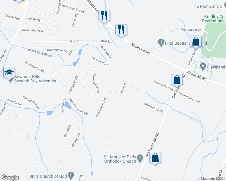 map of restaurants, bars, coffee shops, grocery stores, and more near 1109 Gibson Dr NE in Cleveland