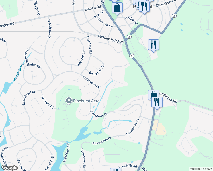 map of restaurants, bars, coffee shops, grocery stores, and more near 38 Pine Valley Road in Pinehurst