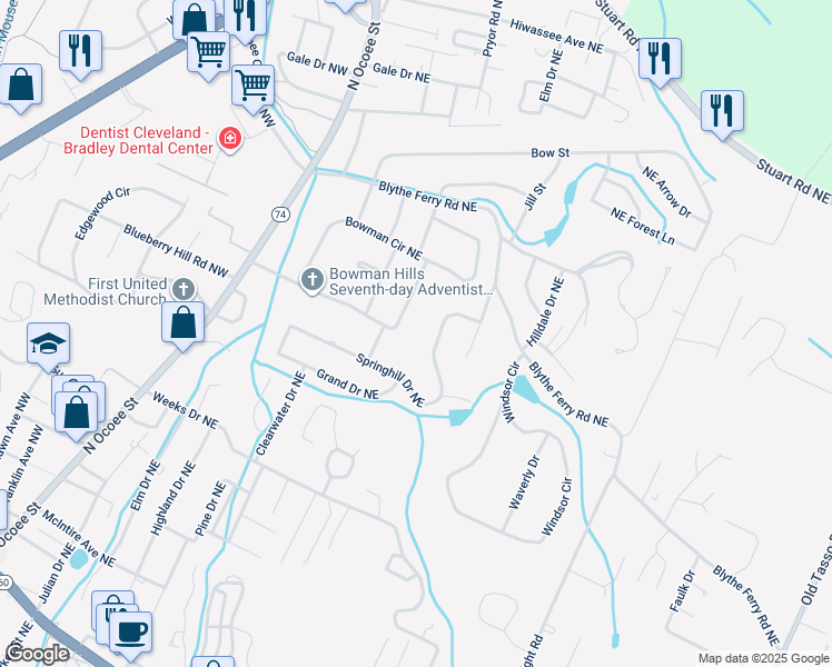 map of restaurants, bars, coffee shops, grocery stores, and more near 3606 Westview Drive Northeast in Cleveland