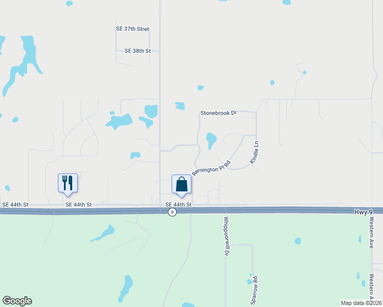 map of restaurants, bars, coffee shops, grocery stores, and more near 4143 Bradford Brk in Norman