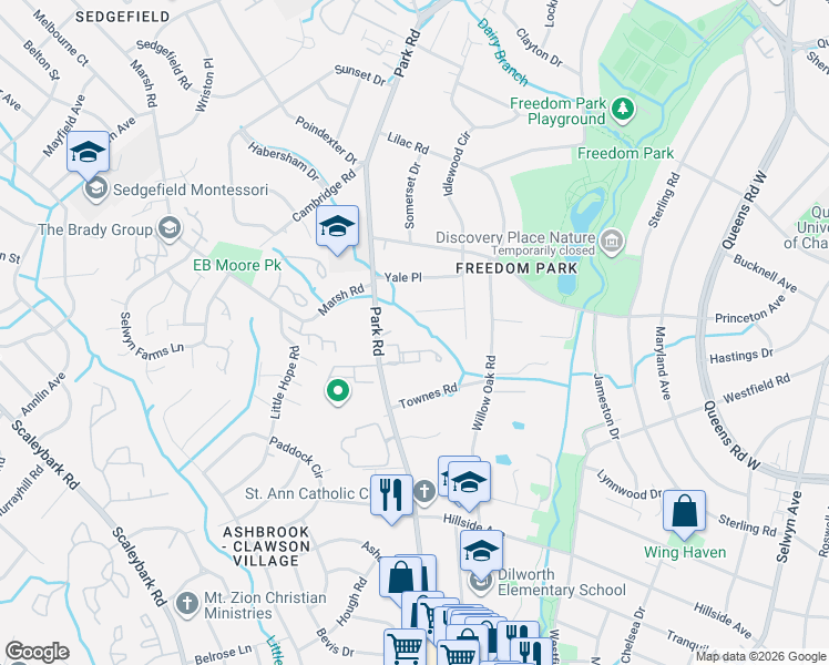 map of restaurants, bars, coffee shops, grocery stores, and more near in Charlotte