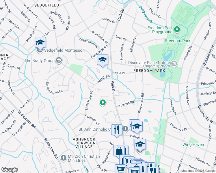 map of restaurants, bars, coffee shops, grocery stores, and more near in Charlotte