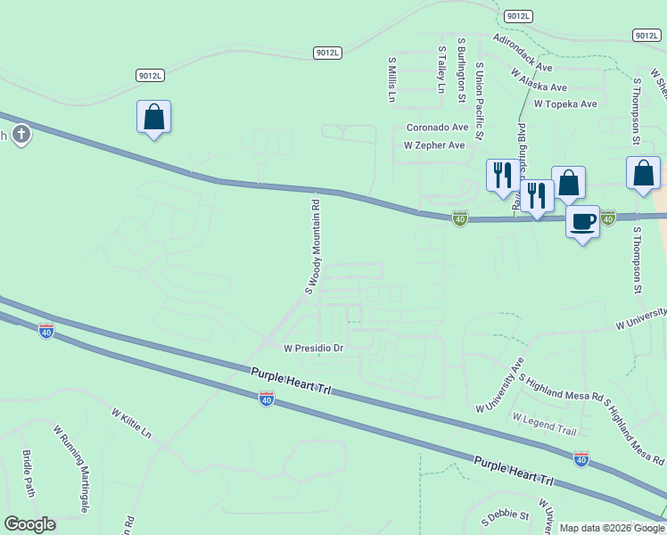 map of restaurants, bars, coffee shops, grocery stores, and more near 2896 West Pico Del Monte Circle in Flagstaff