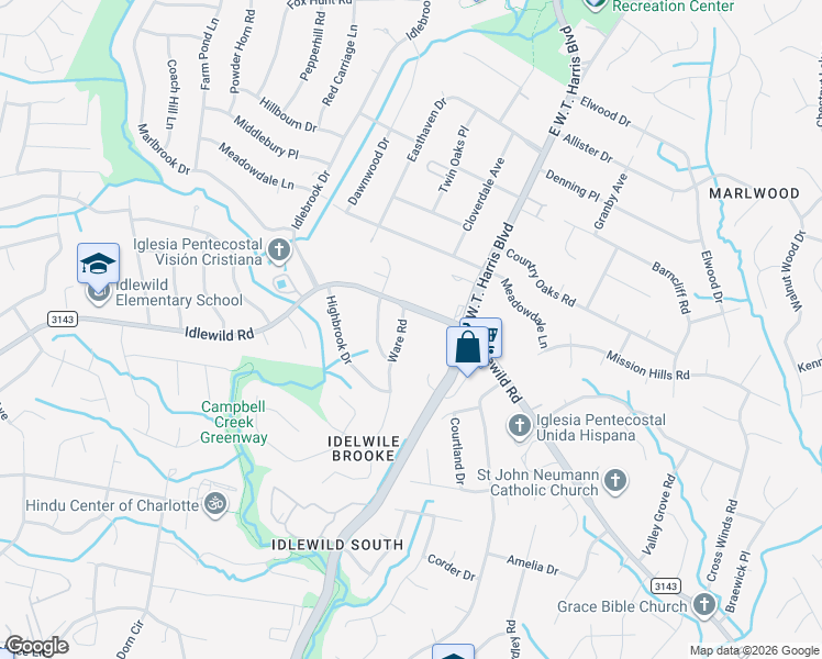 map of restaurants, bars, coffee shops, grocery stores, and more near in Charlotte